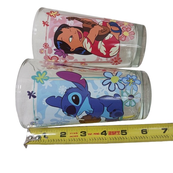 2 Disney Lilo & Stitch Drinking Glasses 16 oz PINK BLUE GIRLS BOYS Glasswear Set - Picture 6 of 7
